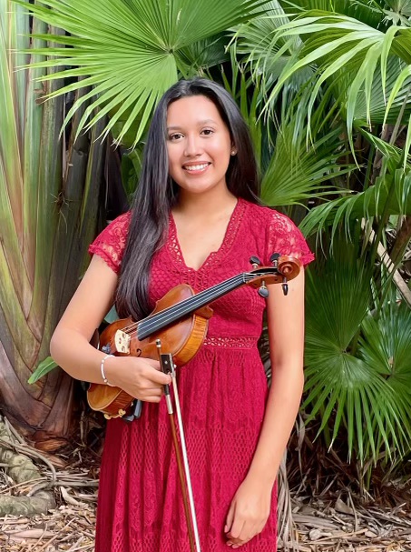 Ariana Lora, violin, performing Stuart Luncheon, Atlantic Classical Orchestra